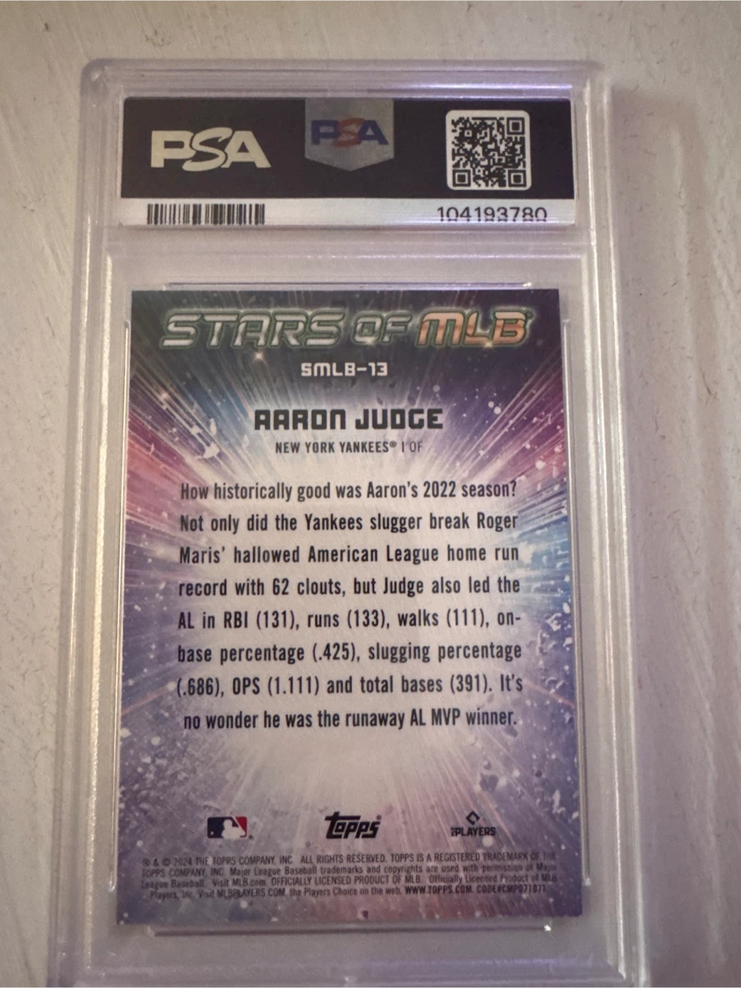 2024 Topps Aaron Judge Stars of MLB PSA Mint 9 - photo 2