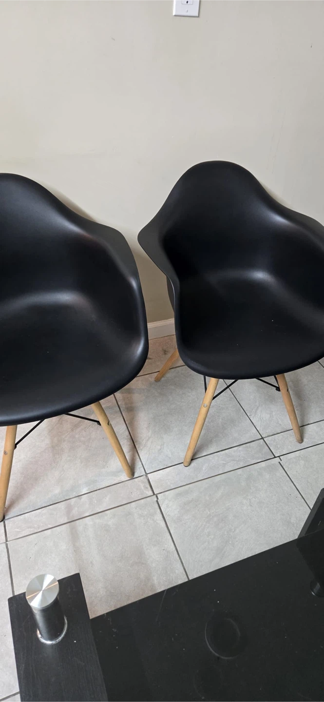 Black Glass Coffee Table & 2 Black Chairs