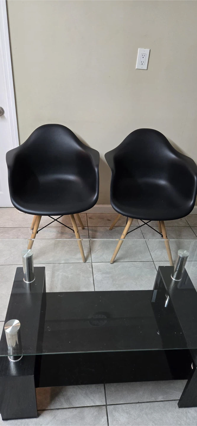 Black Glass Coffee Table & 2 Black Chairs - photo 5