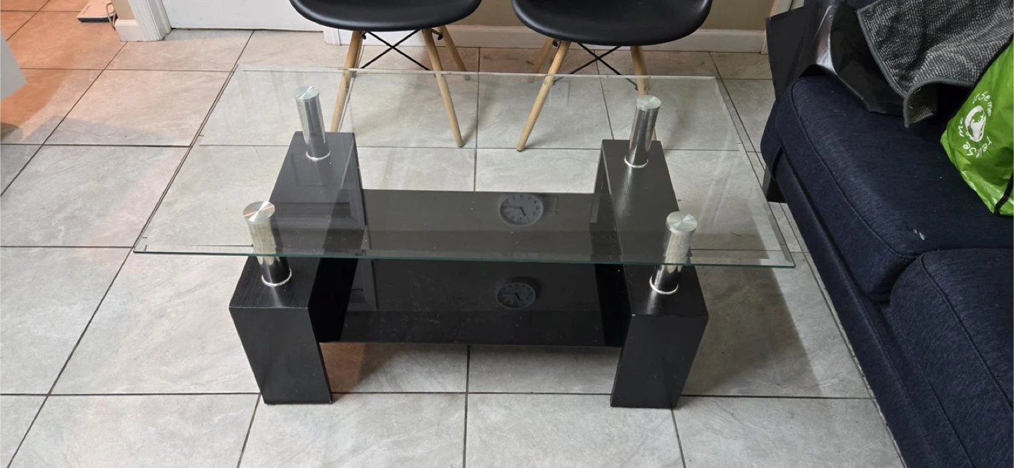 Black Glass Coffee Table & 2 Black Chairs - photo 4