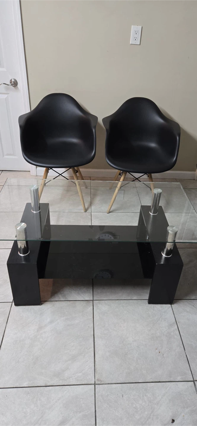 Black Glass Coffee Table & 2 Black Chairs - photo 3