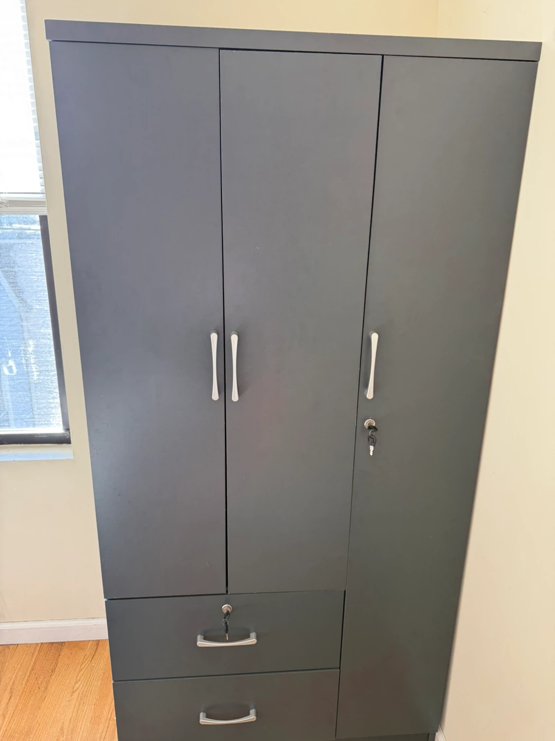 Grey Wardrobe with Drawers & Shelves