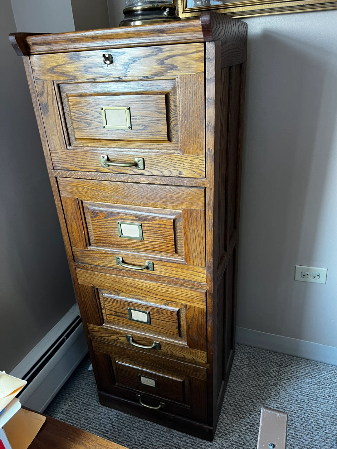 Vintage Oak 4-Drawer File Cabinet