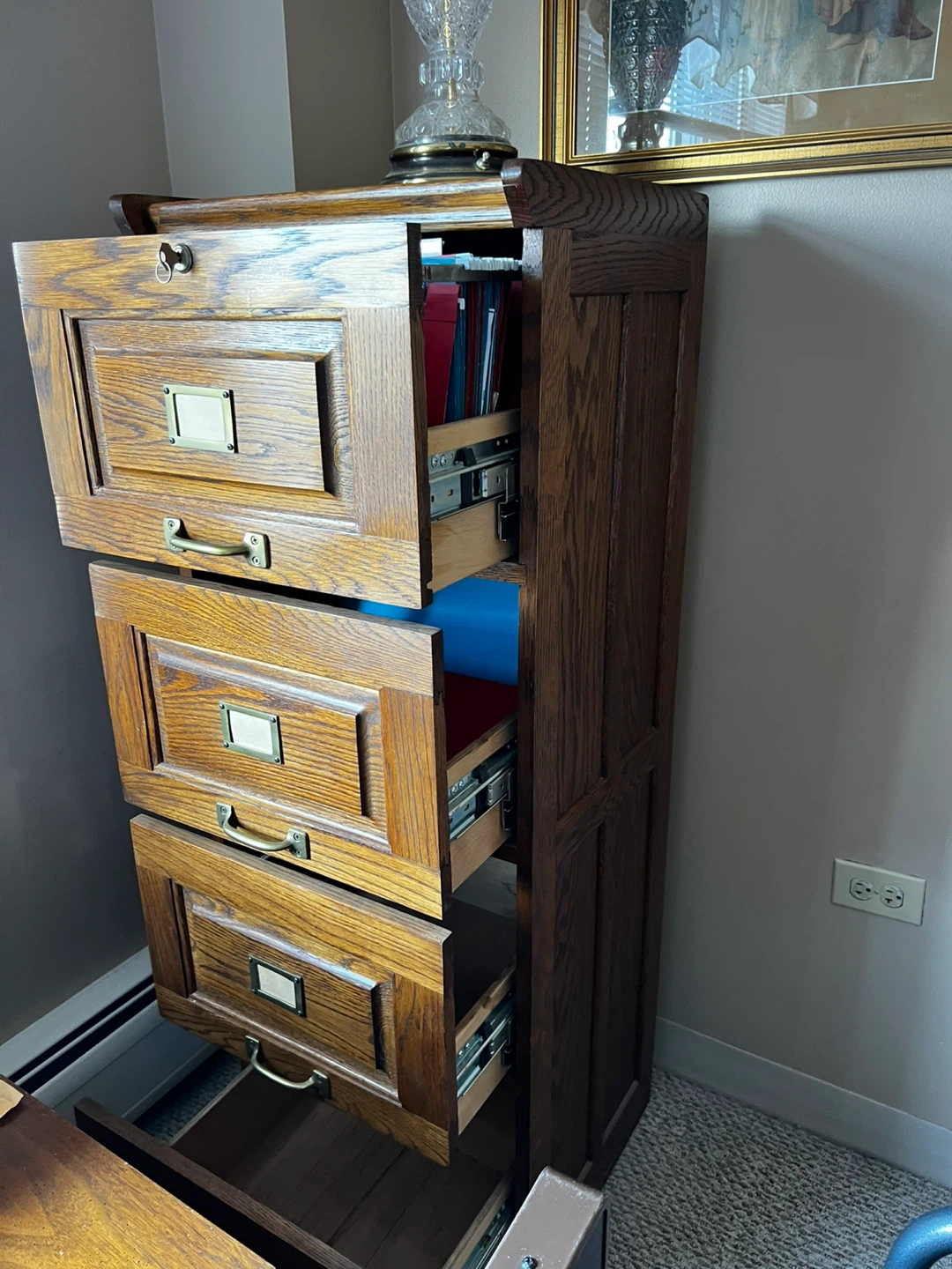 Vintage Oak 4-Drawer File Cabinet - photo 3