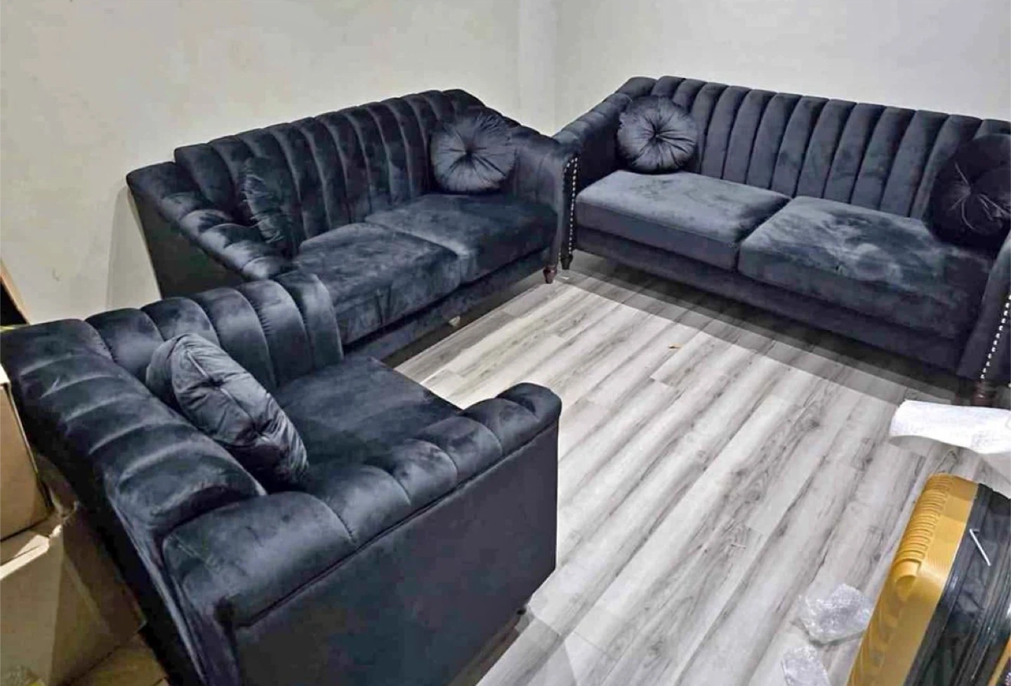 Black Velvet Sofa Set