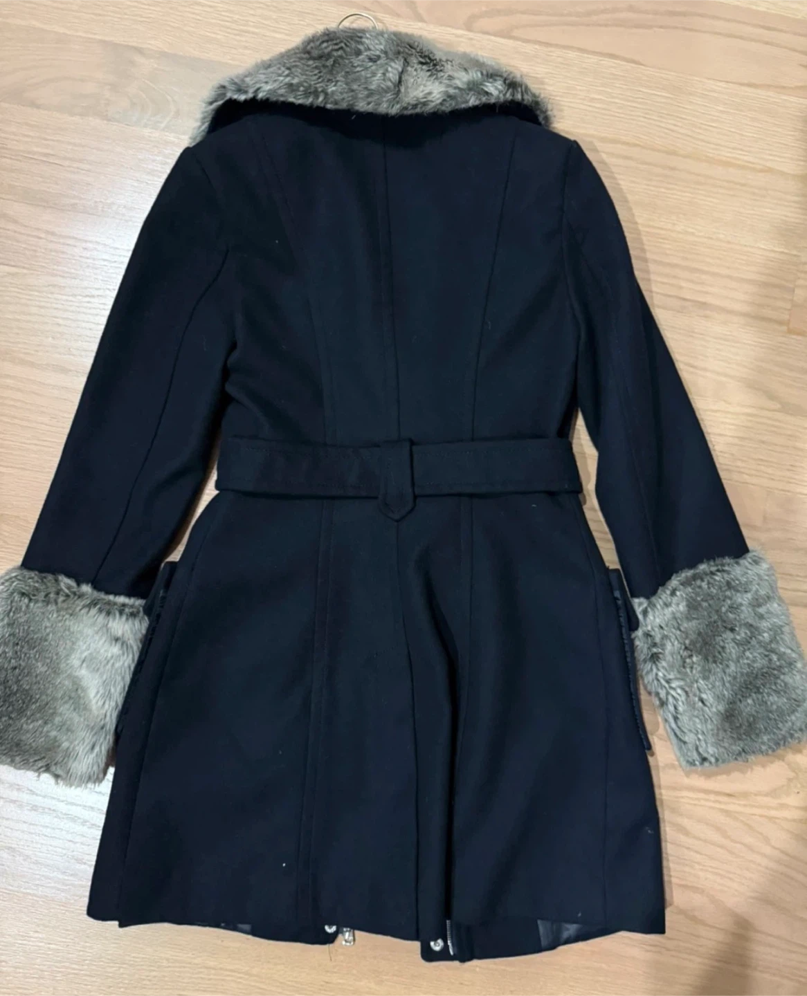 Navy Winter Coat with Faux Fur Trim - photo 2