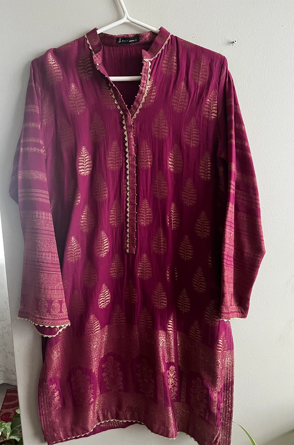 J.PRETT Maroon & Gold Kurti - Size M
