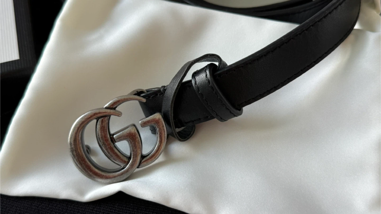 GUCCI GG Marmont Thin Belt Black Leather Women