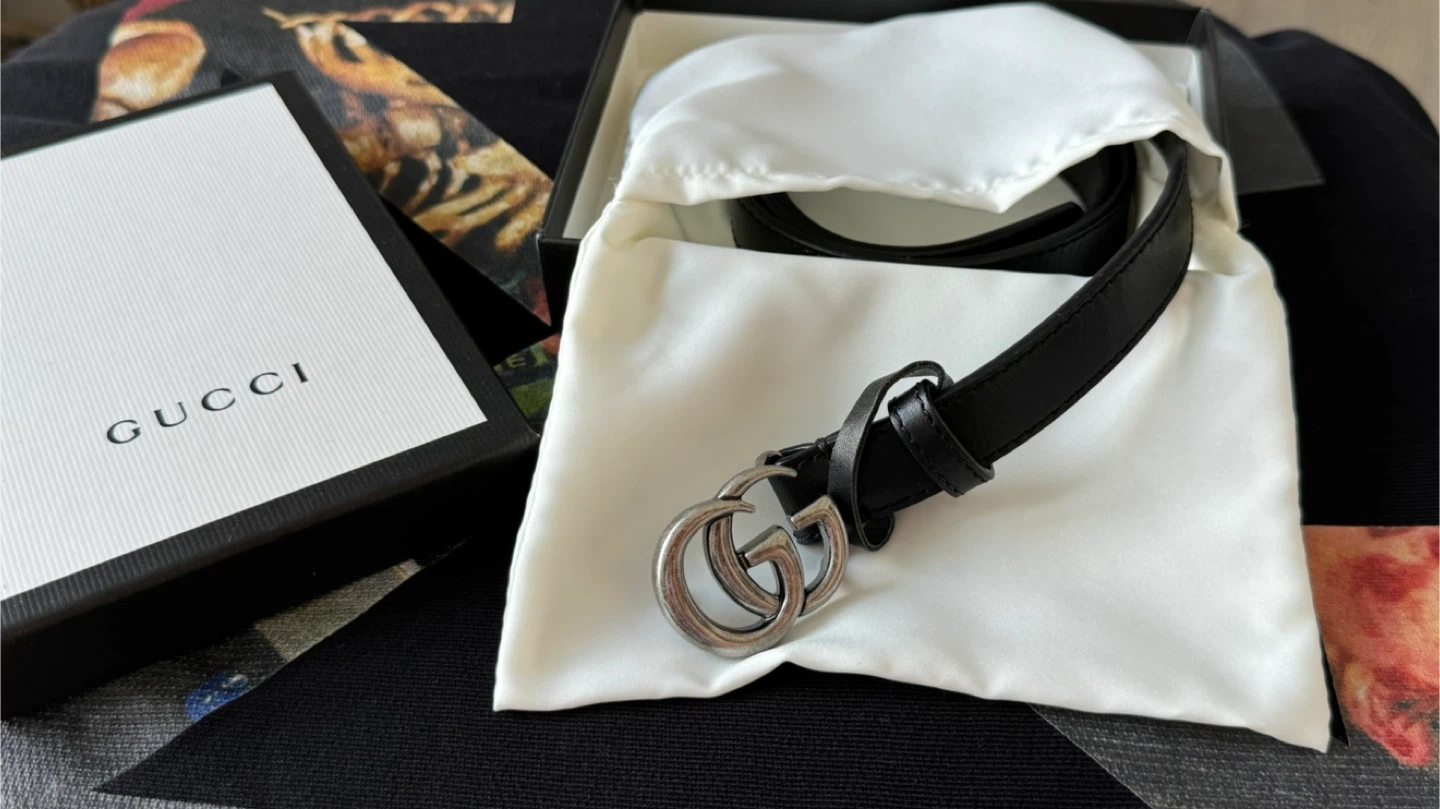 GUCCI GG Marmont Thin Belt Black Leather Women - photo 2