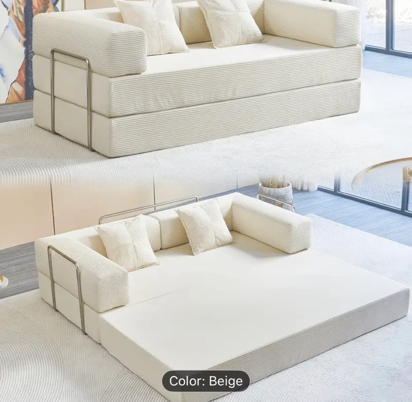 Beige Corduroy Sofa Bed - photo 2