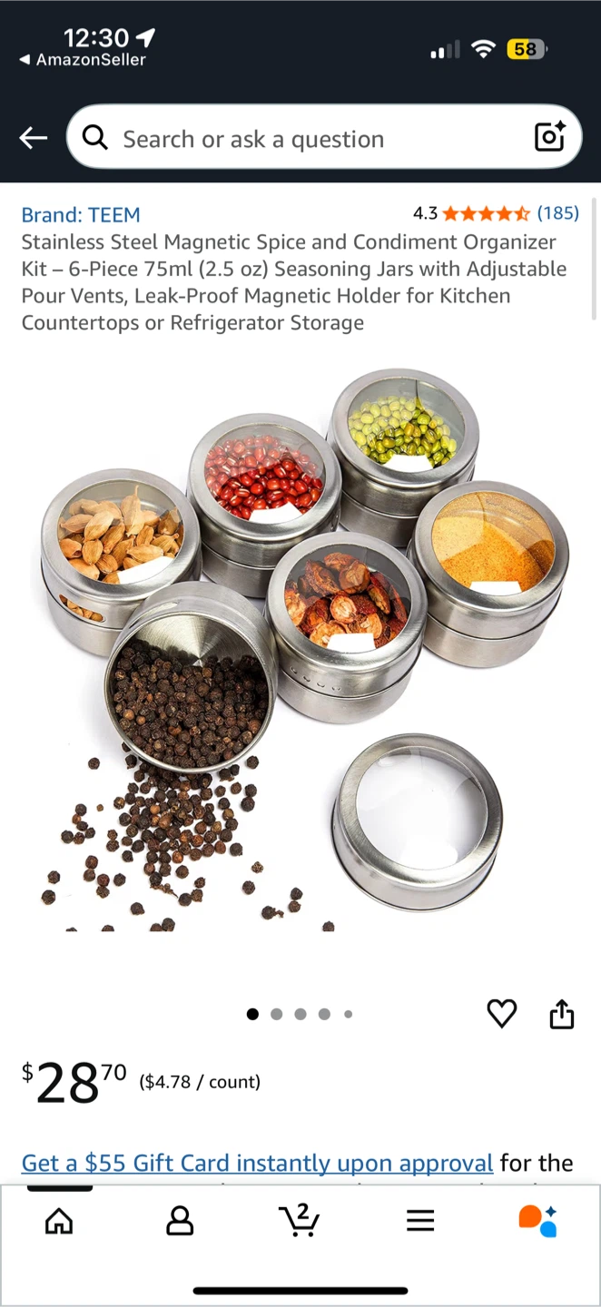 Magnetic Spice Tins 6-pack Stainless Steel Set