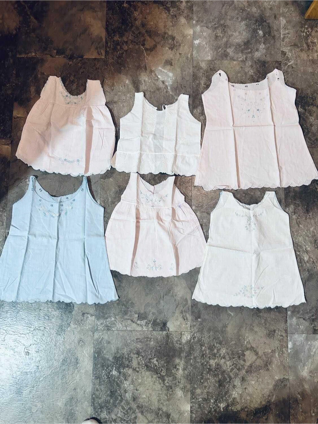 6 antique Madeira handmade Baby Dresses or tops