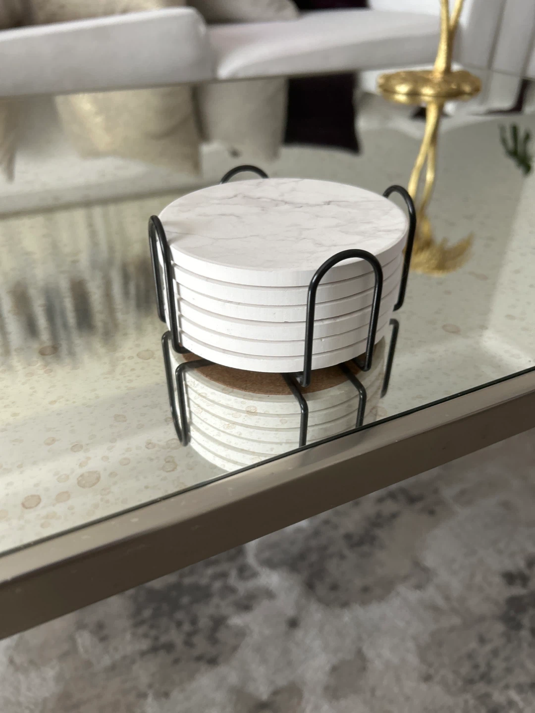 Marble Coasters with Metal Holder