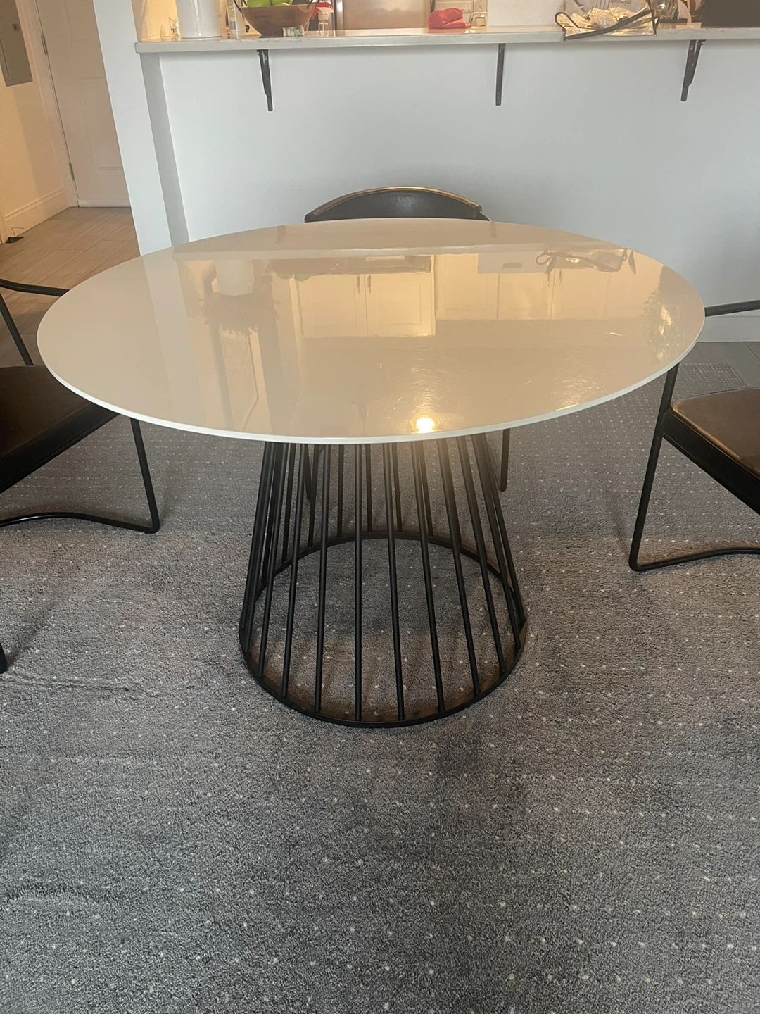 Round Dining Table - White Top, Black Base