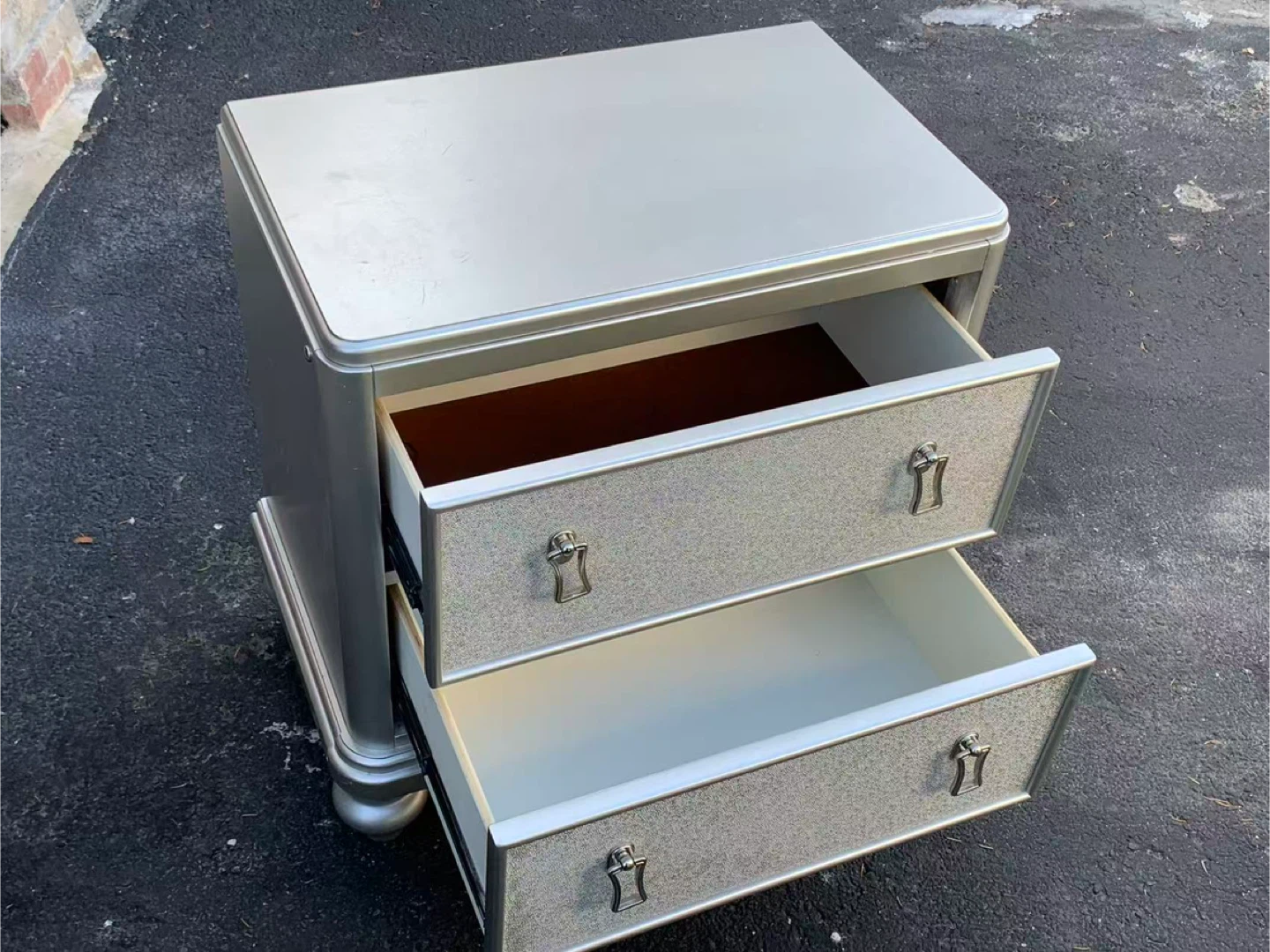 Silver Nightstand with 2 Drawers - photo 2