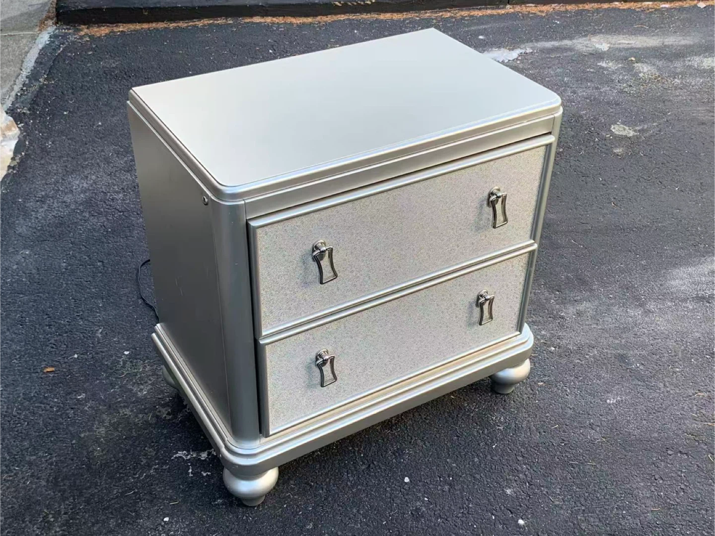 Silver Nightstand with 2 Drawers