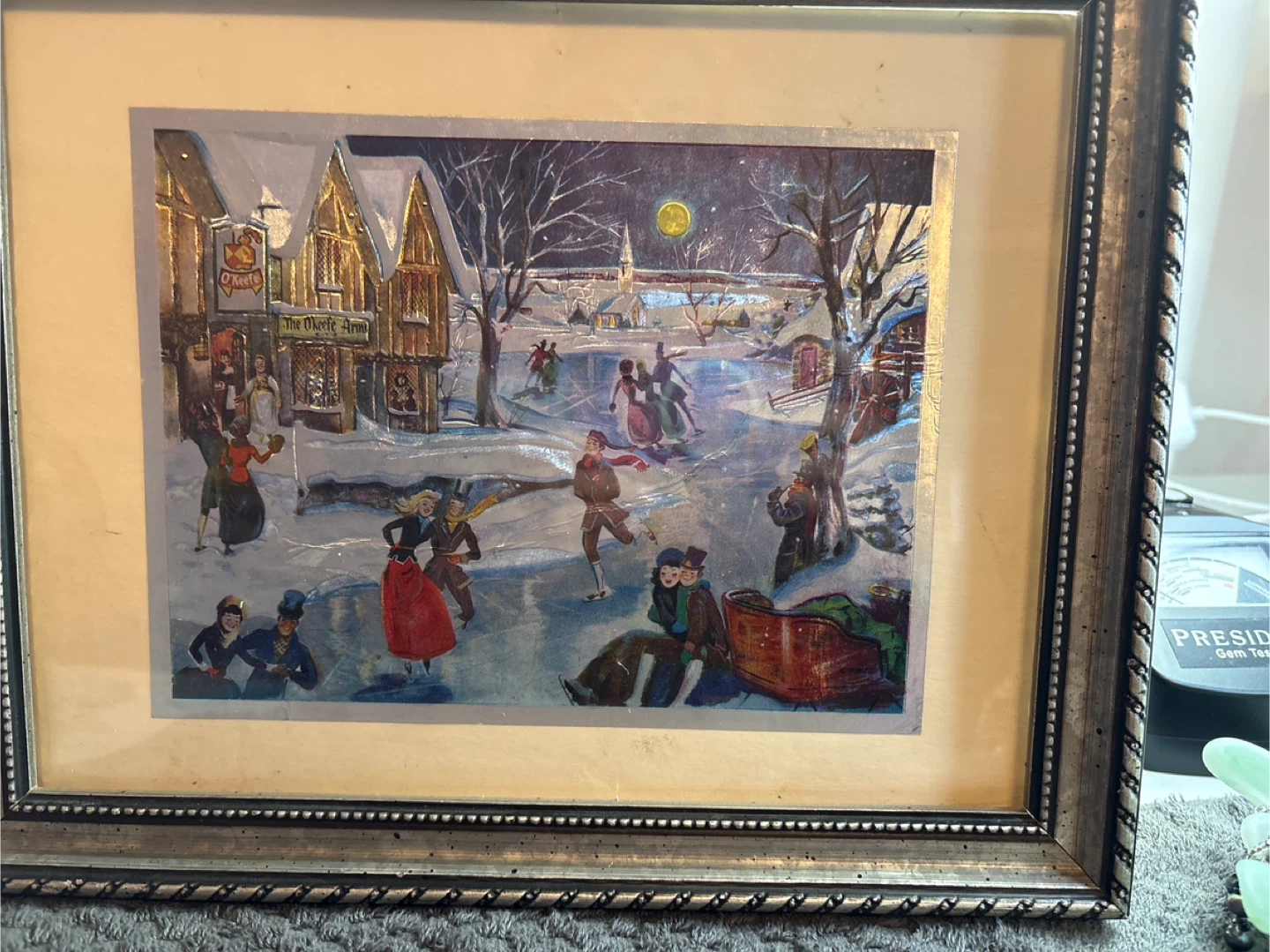 Framed Winter Skating Scene Print On Foil. - photo 4