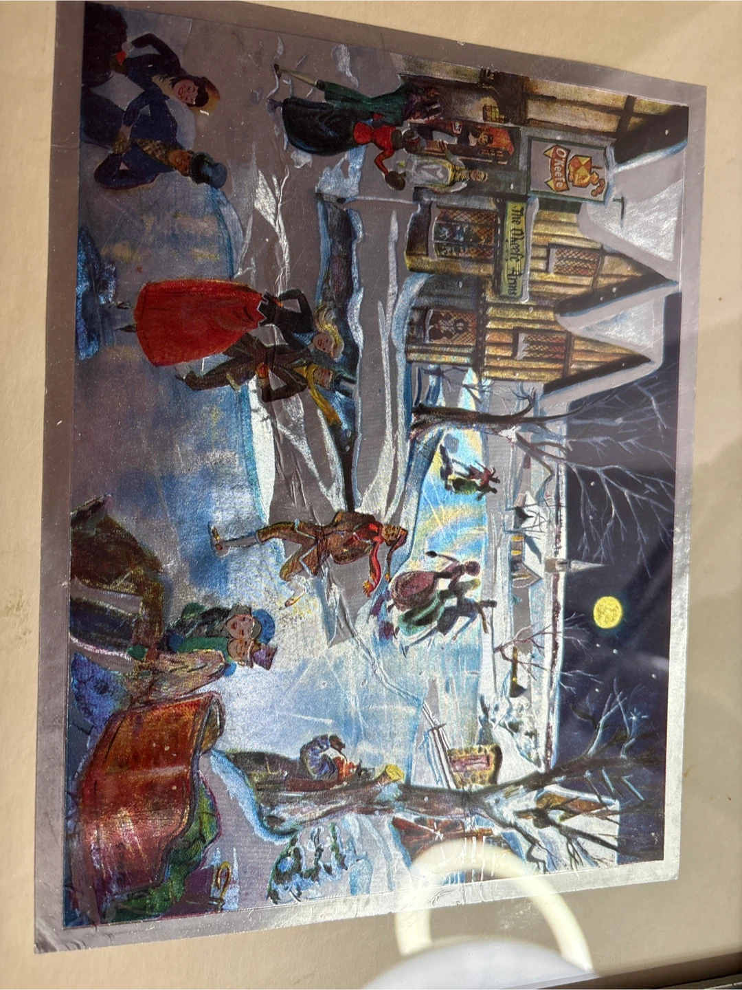 Framed Winter Skating Scene Print On Foil. - photo 2