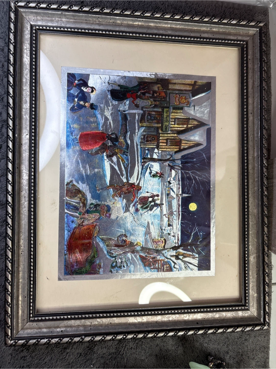Framed Winter Skating Scene Print On Foil.