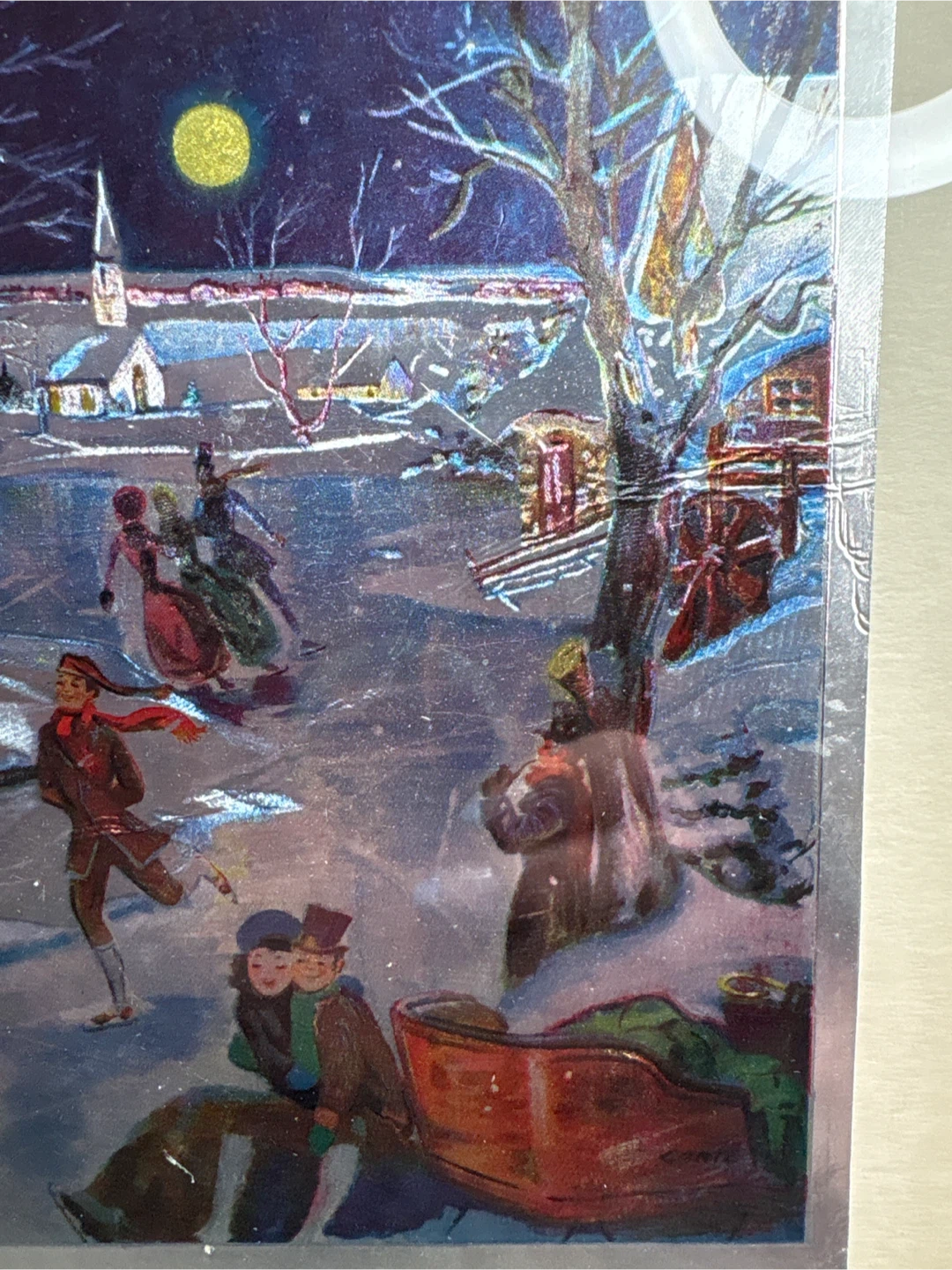 Framed Winter Skating Scene Print On Foil. - photo 5