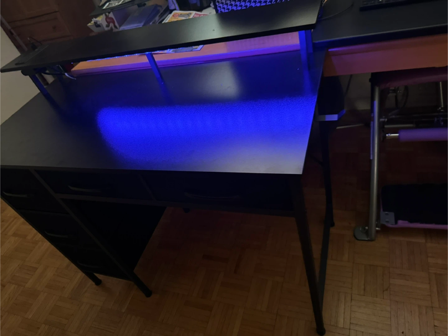 Computer Desk w/ Monitor Shelf, LED Lights, USB Ports & Drawers