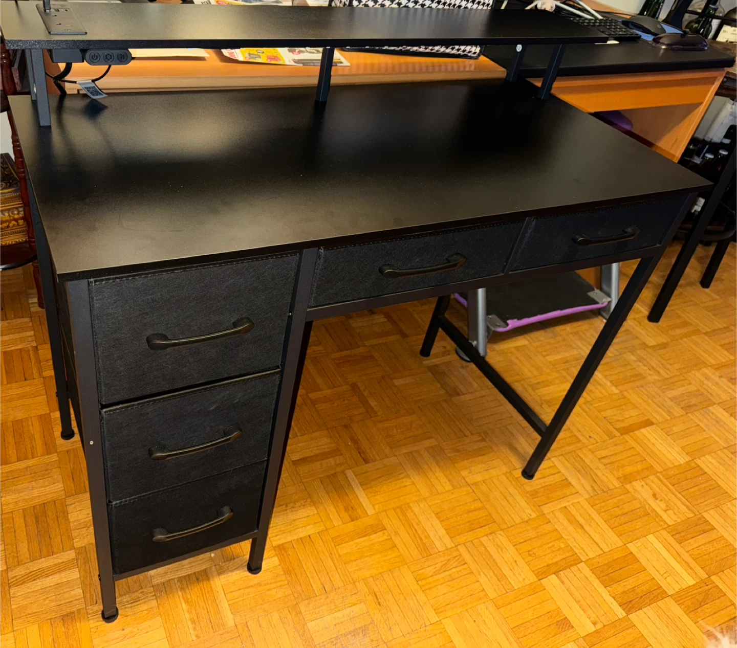 Computer Desk w/ Monitor Shelf, LED Lights, USB Ports & Drawers - photo 3