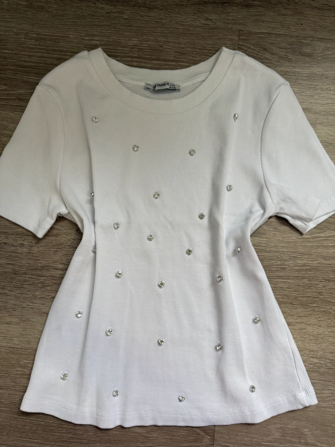 Zara Trafaluc White Rhinestone T-Shirt - S