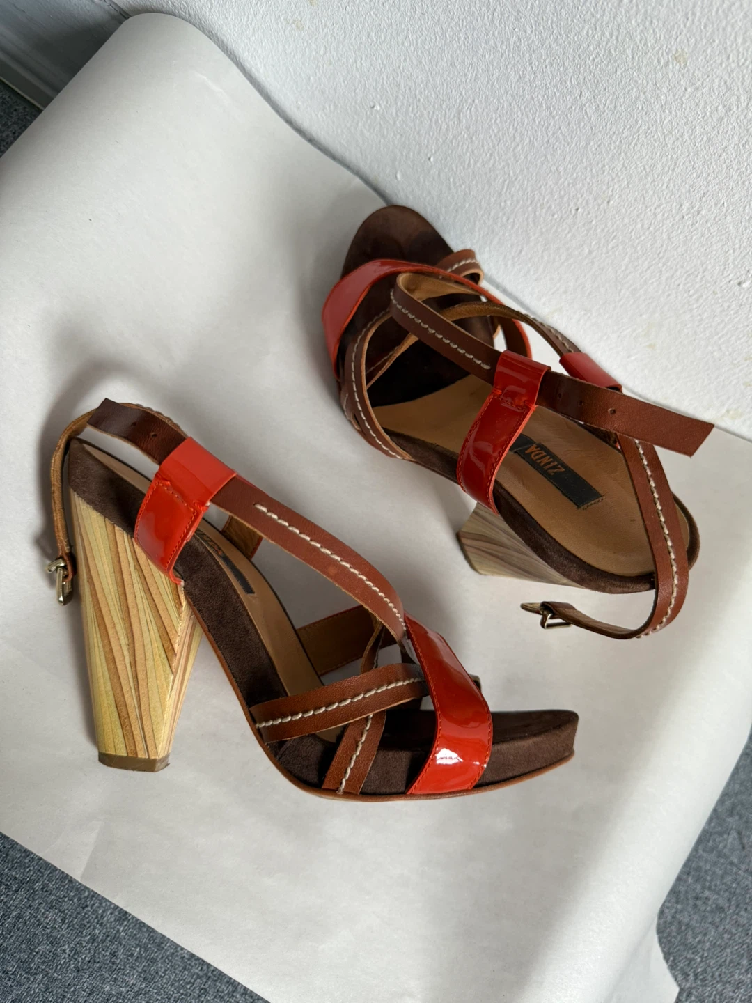 Zinda Orange & Brown Leather Heels - Size 7