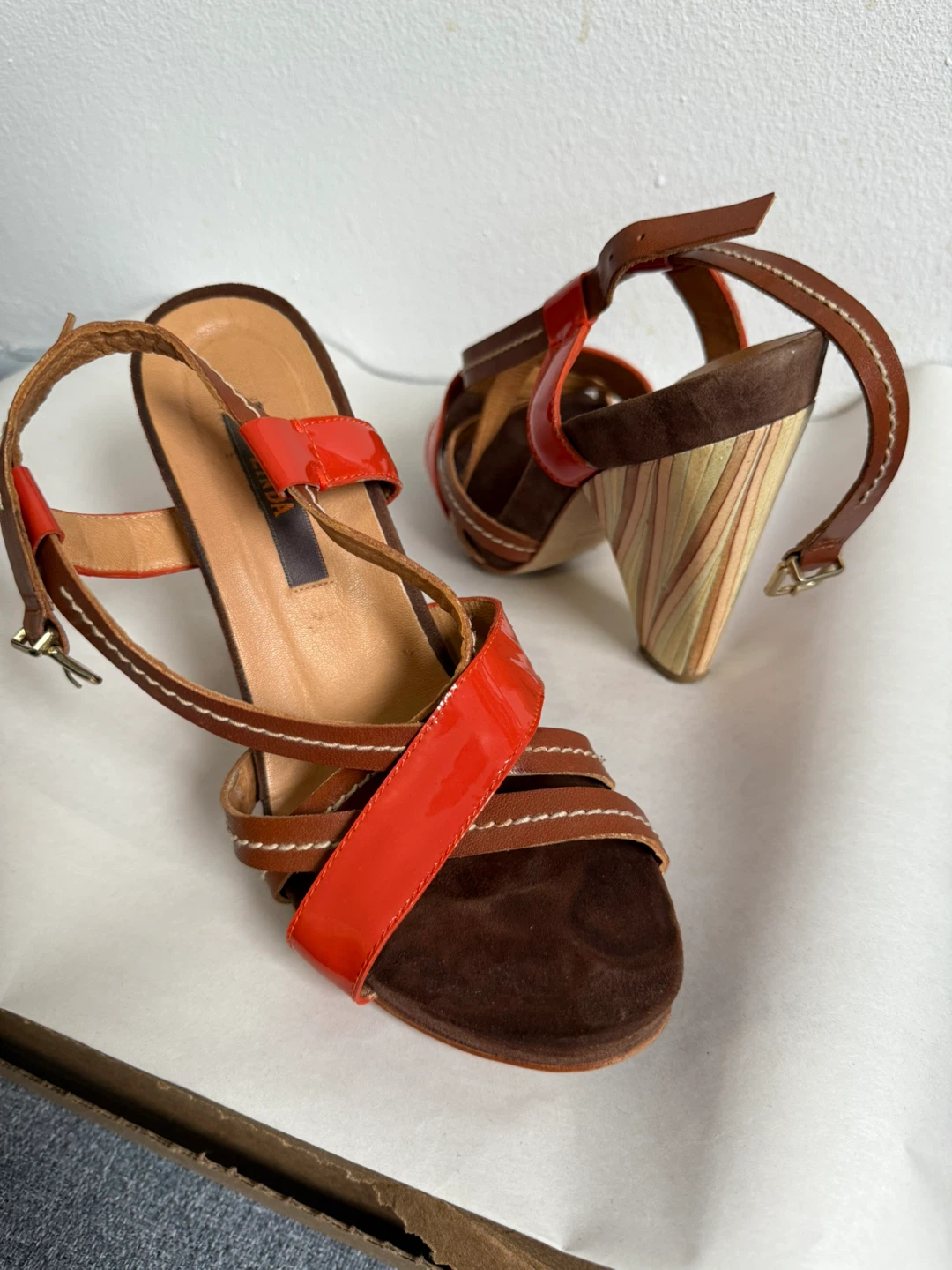 Zinda Orange & Brown Leather Heels - Size 7 - photo 2