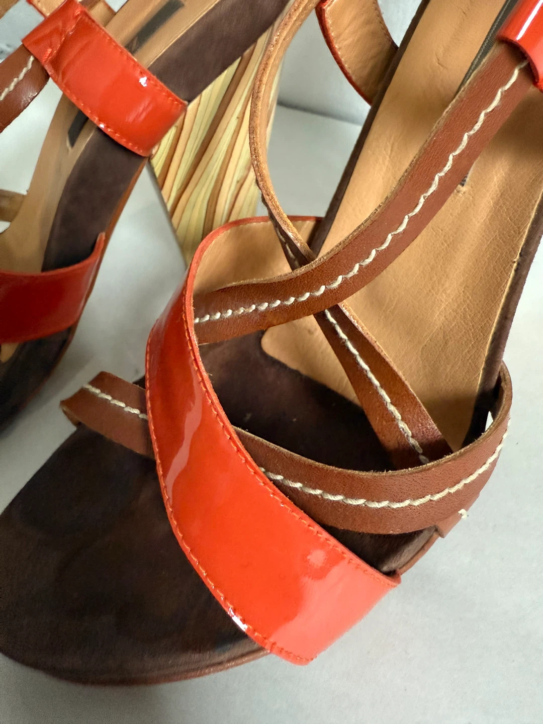 Zinda Orange & Brown Leather Heels - Size 7 - photo 3