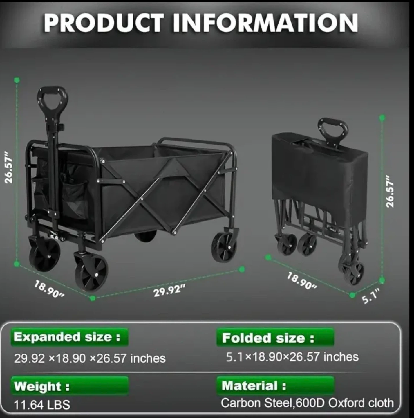 Black Collapsible Wagon Cart - photo 2