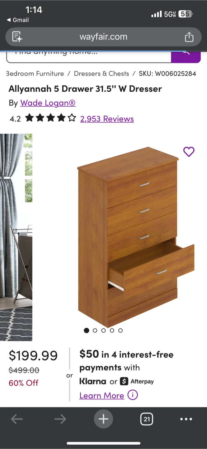 Allyannah 5 Drawer 31.5" Dresser - photo 3