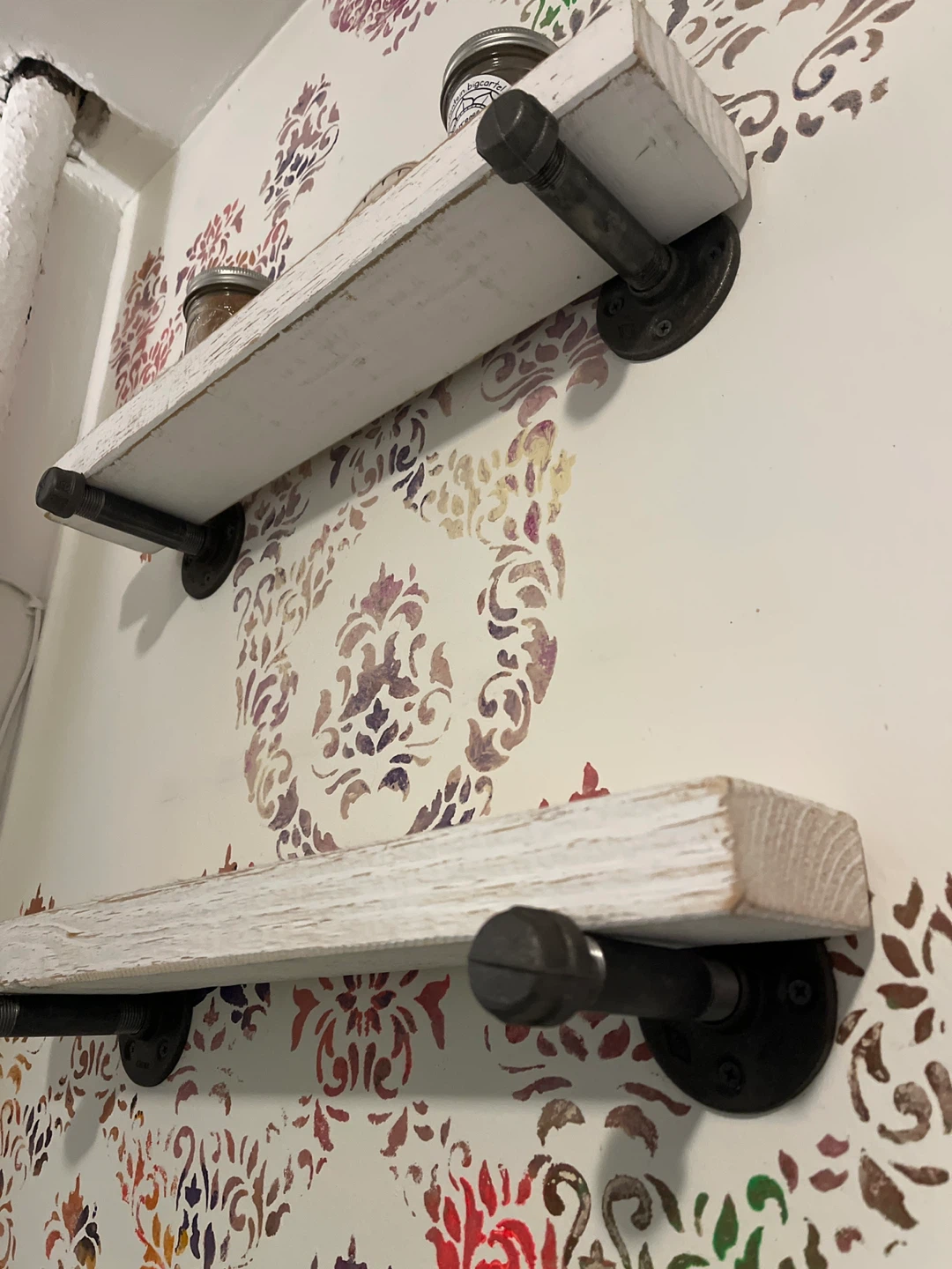 Rustic White Wood & Iron Pipe Shelves - photo 3
