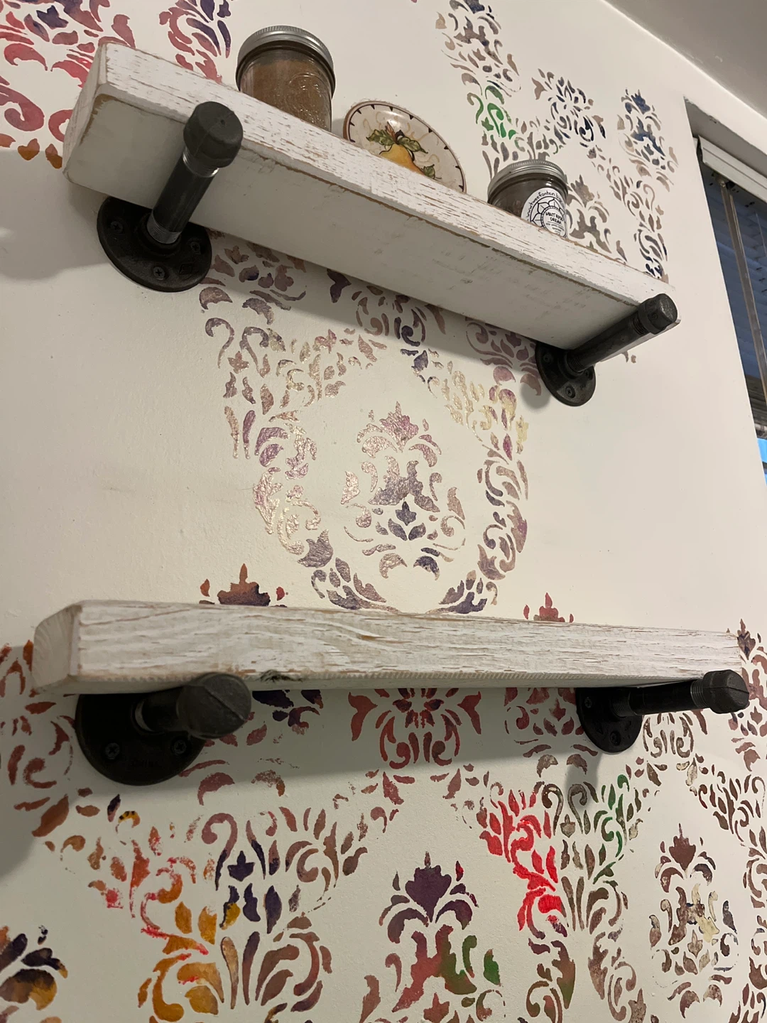 Rustic White Wood & Iron Pipe Shelves - photo 4
