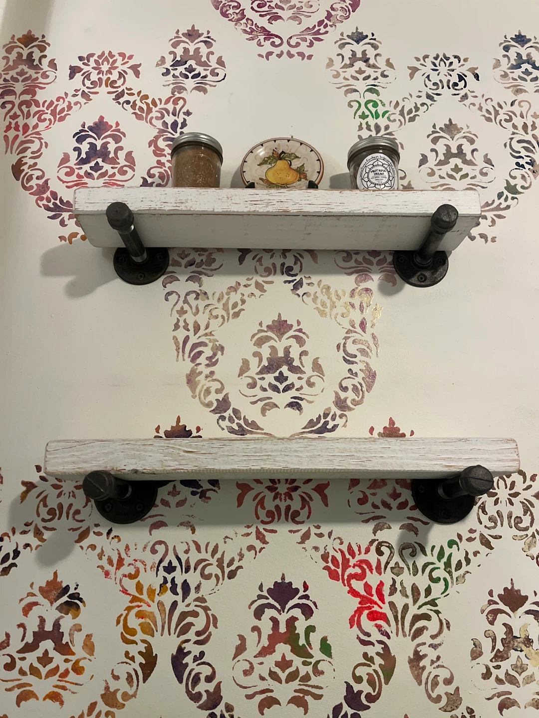 Rustic White Wood & Iron Pipe Shelves