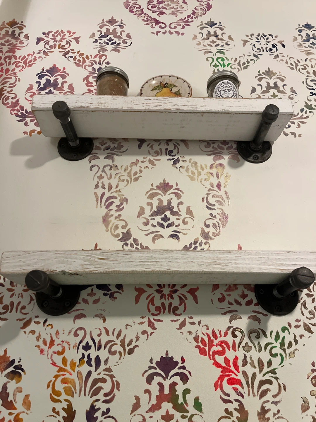 Rustic White Wood & Iron Pipe Shelves - photo 2