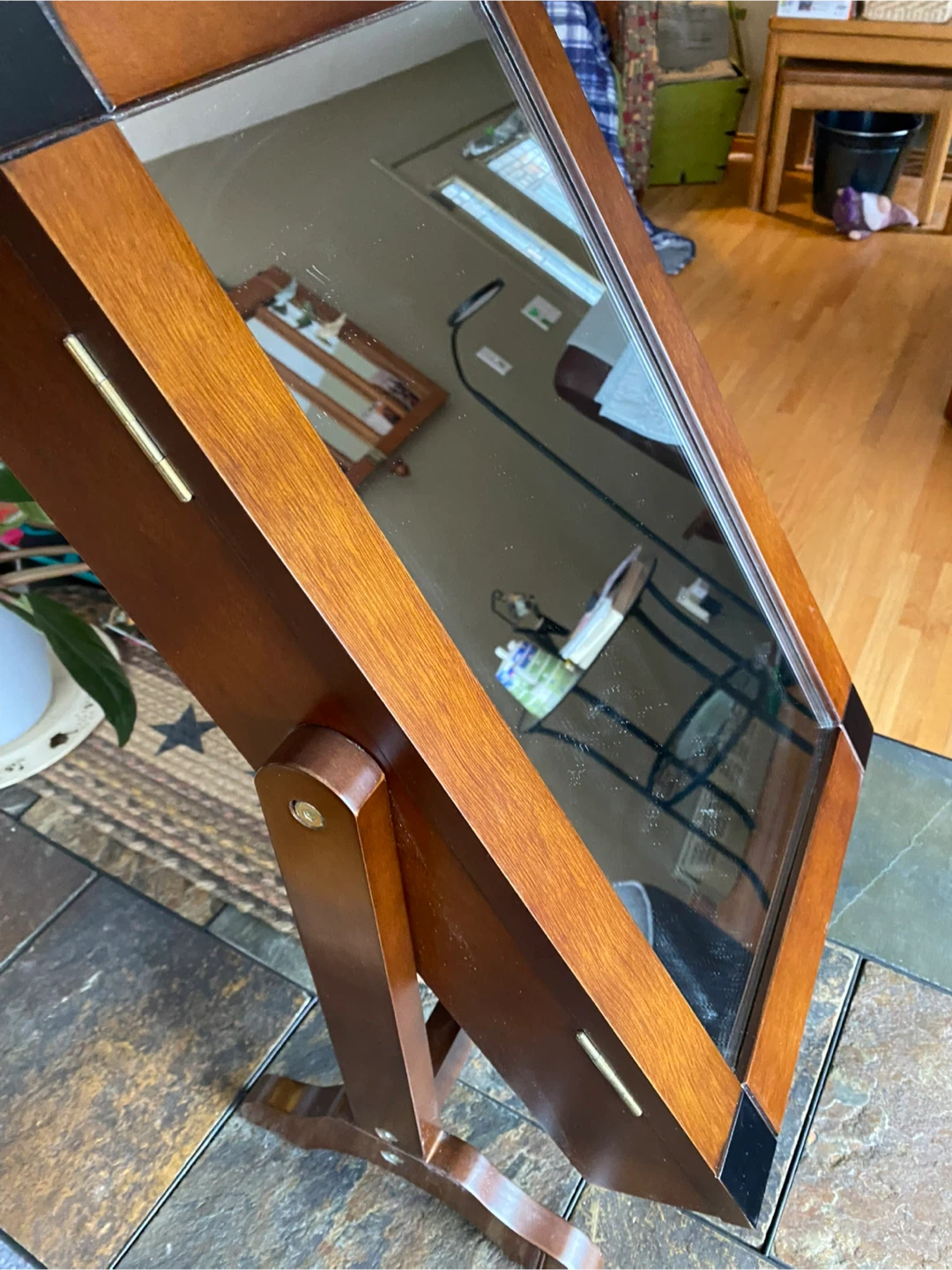 Wood Standing Jewelry Armoire Mirror