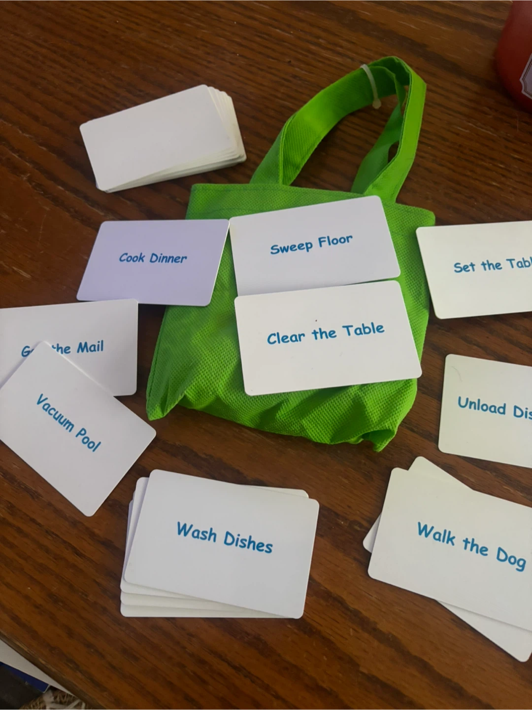 Chore Cards with Green Bag
