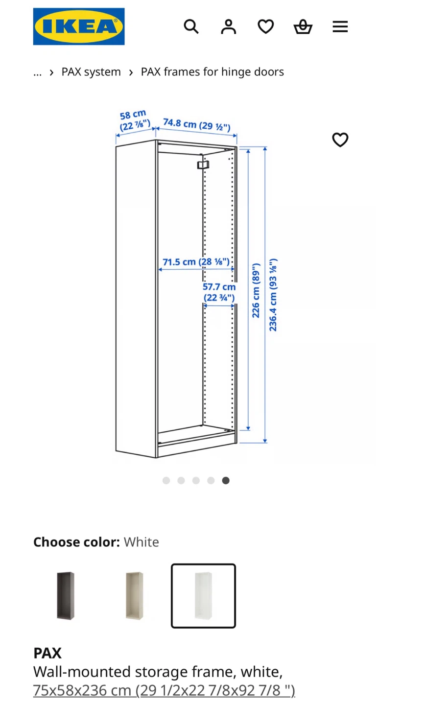IKEA PAX Wardrobe - White, 75x58x236 cm - photo 4