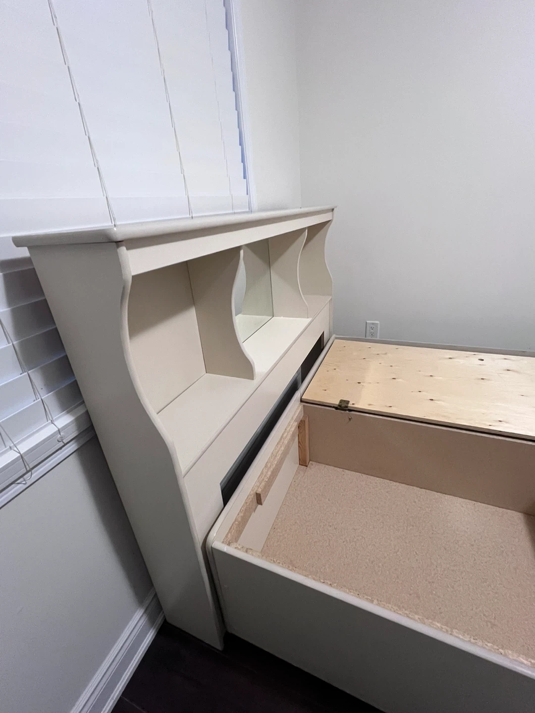 Beige Twin Bed Frame with Storage and Headboard - photo 4