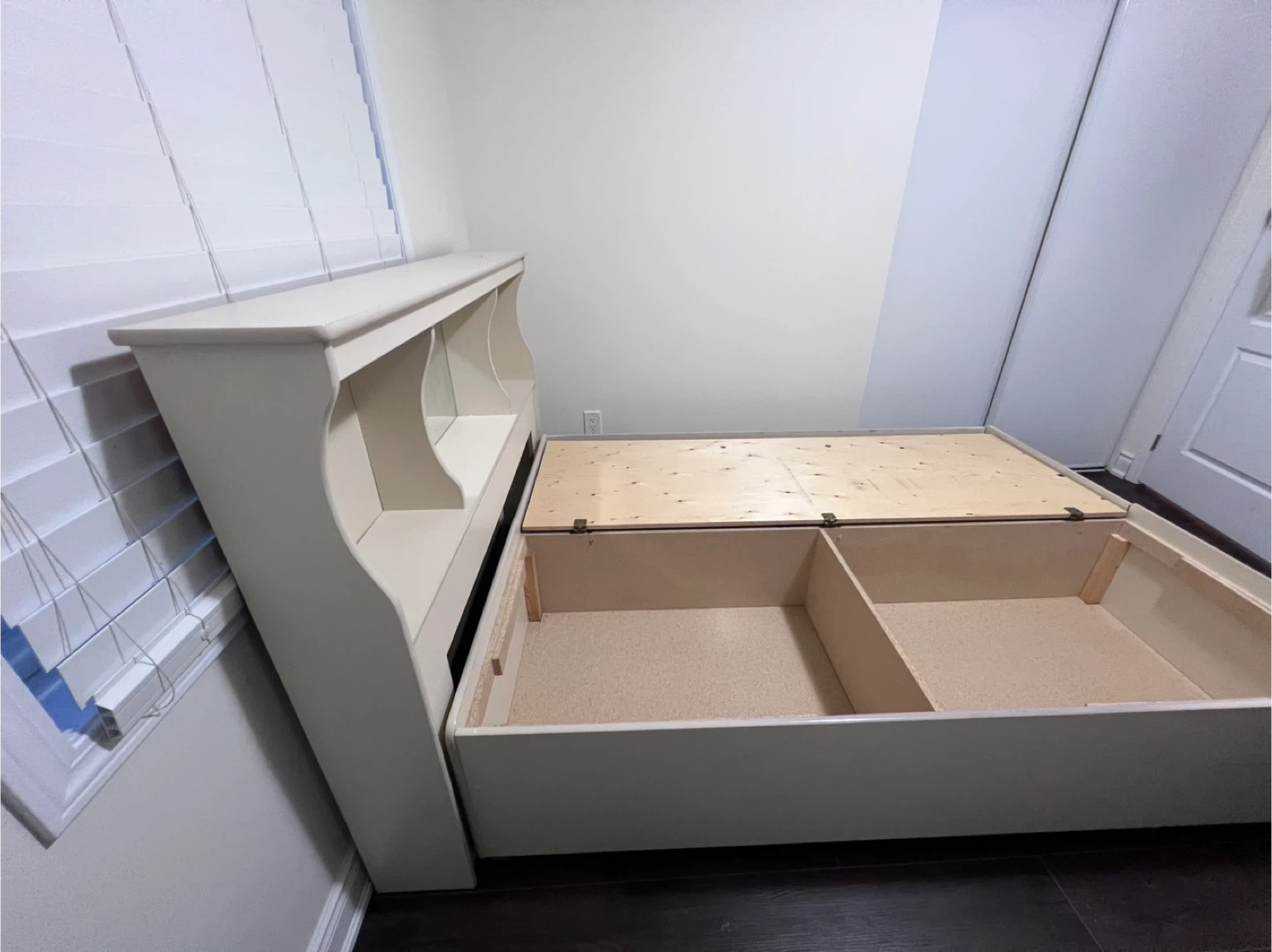 Beige Twin Bed Frame with Storage and Headboard - photo 3