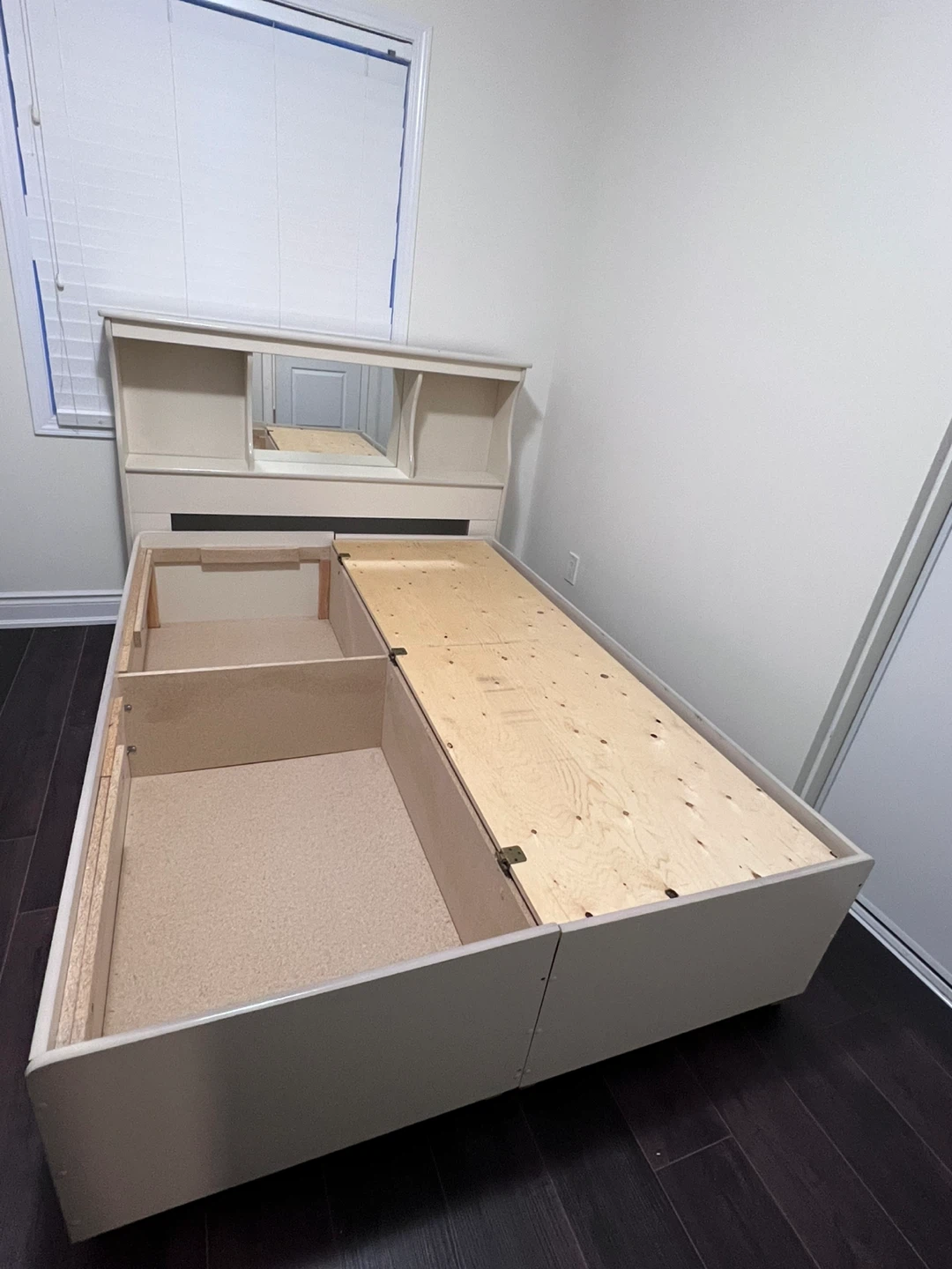 Beige Twin Bed Frame with Storage and Headboard - photo 5