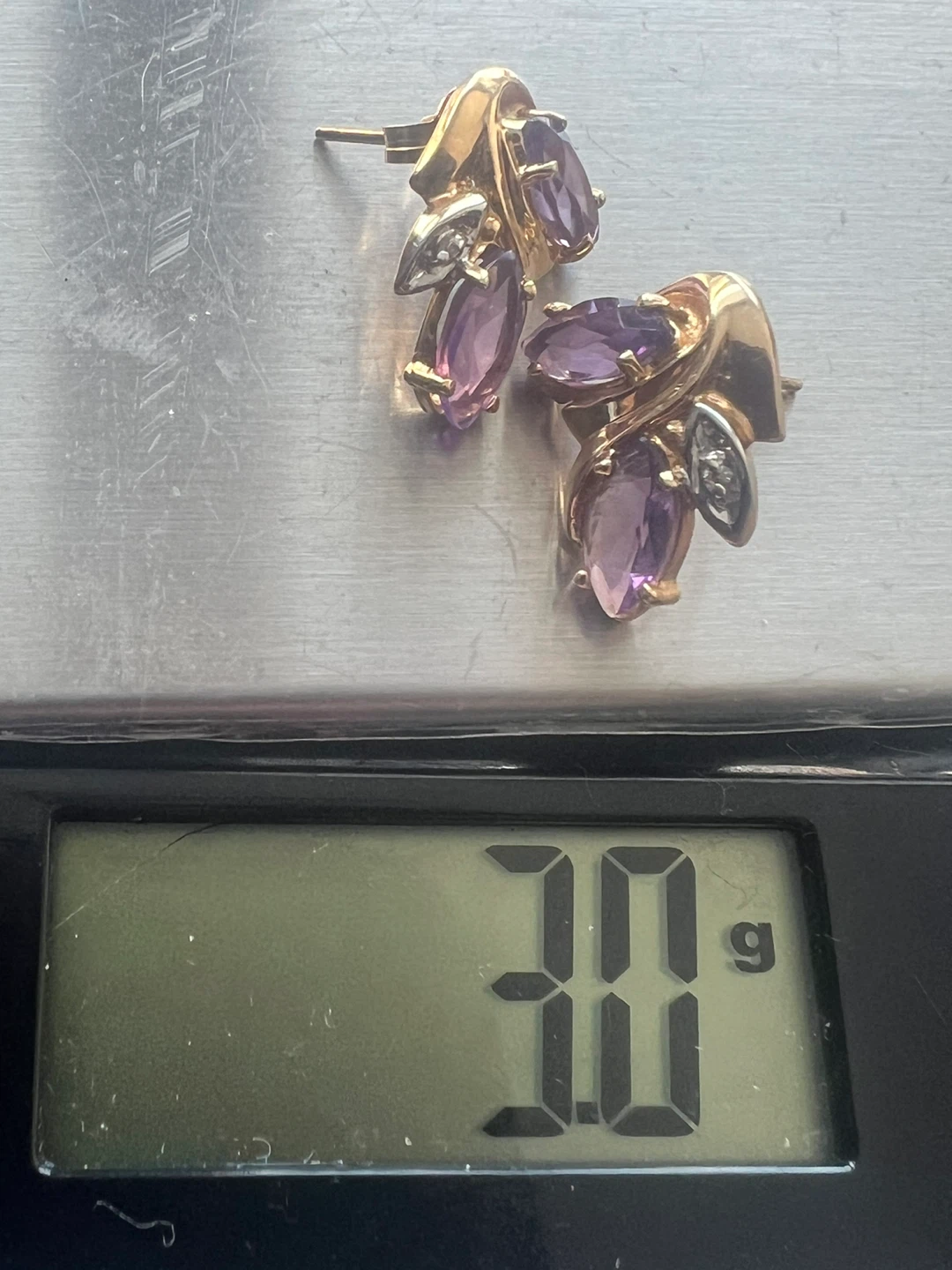 14 k  Gold Earrings with Amethyst and diamonds - photo 3