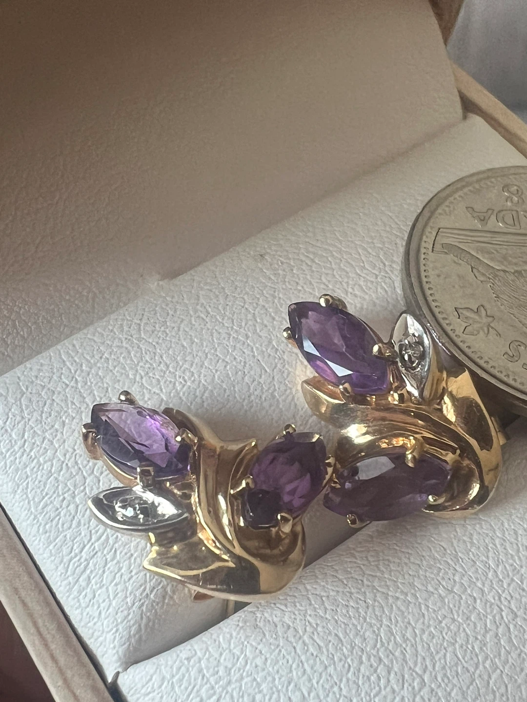 14 k  Gold Earrings with Amethyst and diamonds - photo 2
