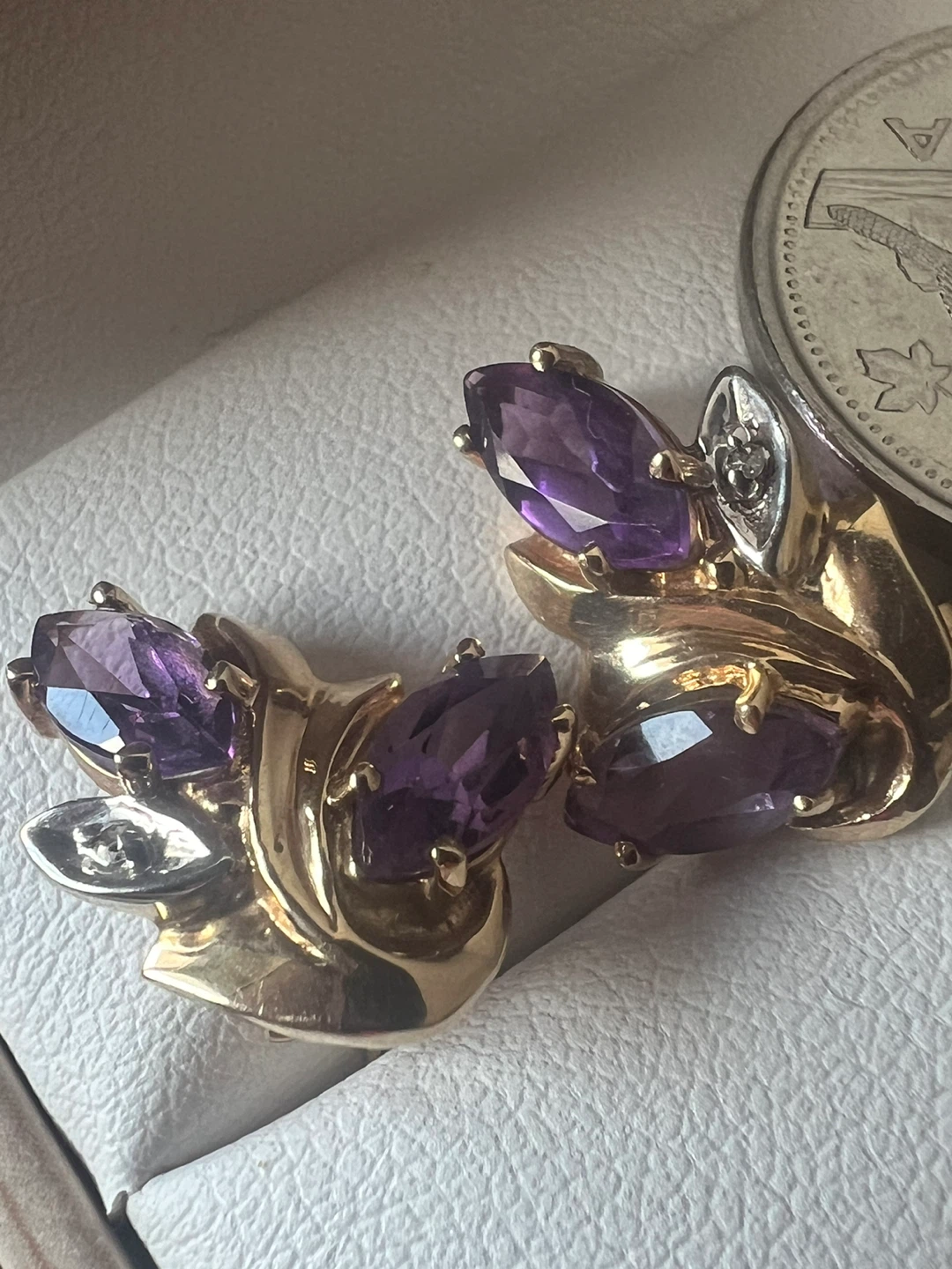 14 k  Gold Earrings with Amethyst and diamonds