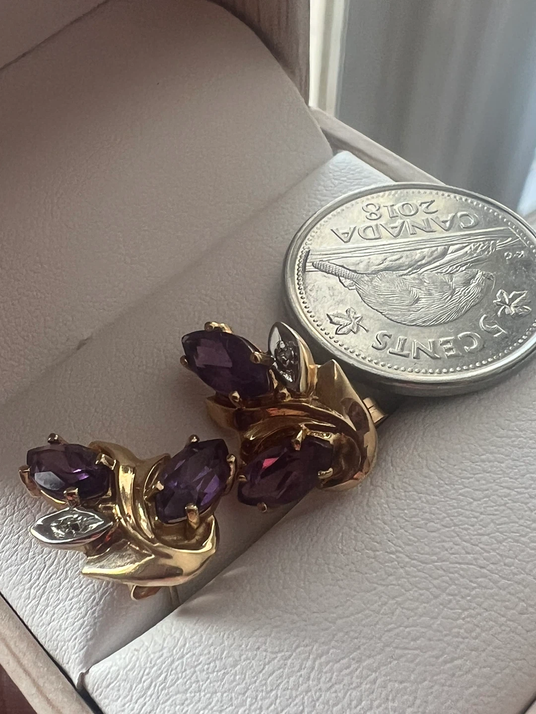 14 k  Gold Earrings with Amethyst and diamonds - photo 5