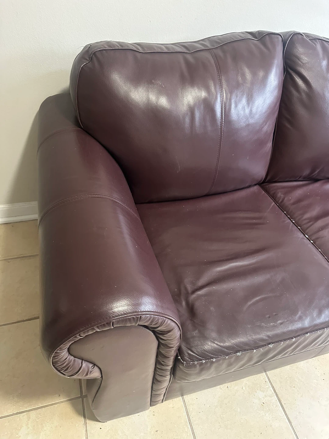 Burgundy Leather Loveseat - photo 2