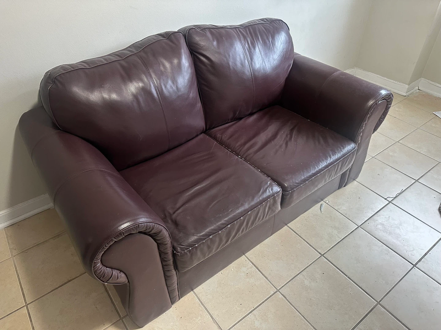 Burgundy Leather Loveseat