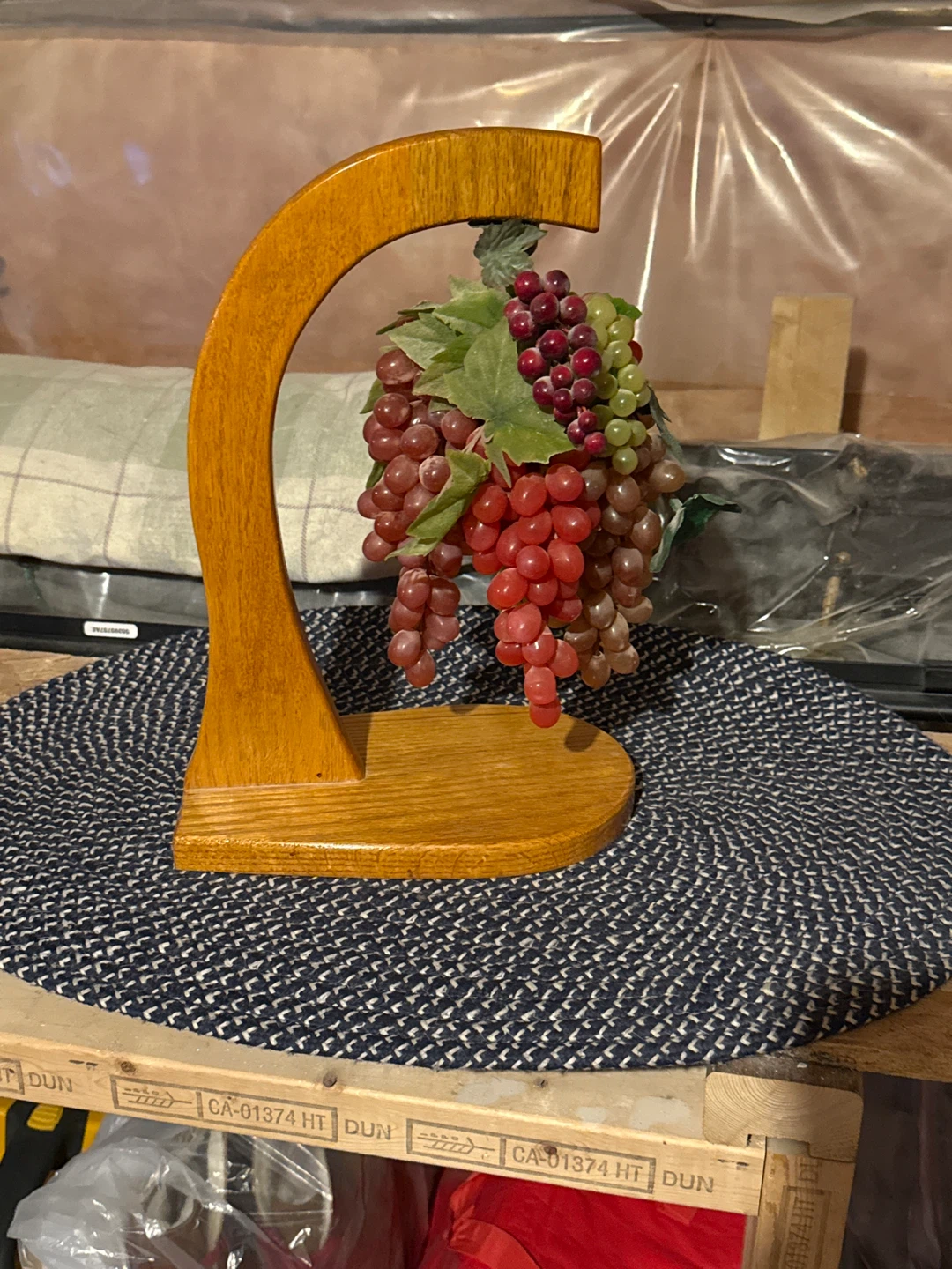 Decorative Faux Grape Cluster with Wooden Stand