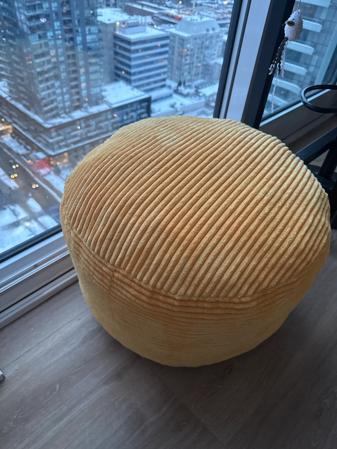 Yellow Corduroy Pouf Ottoman - photo 2